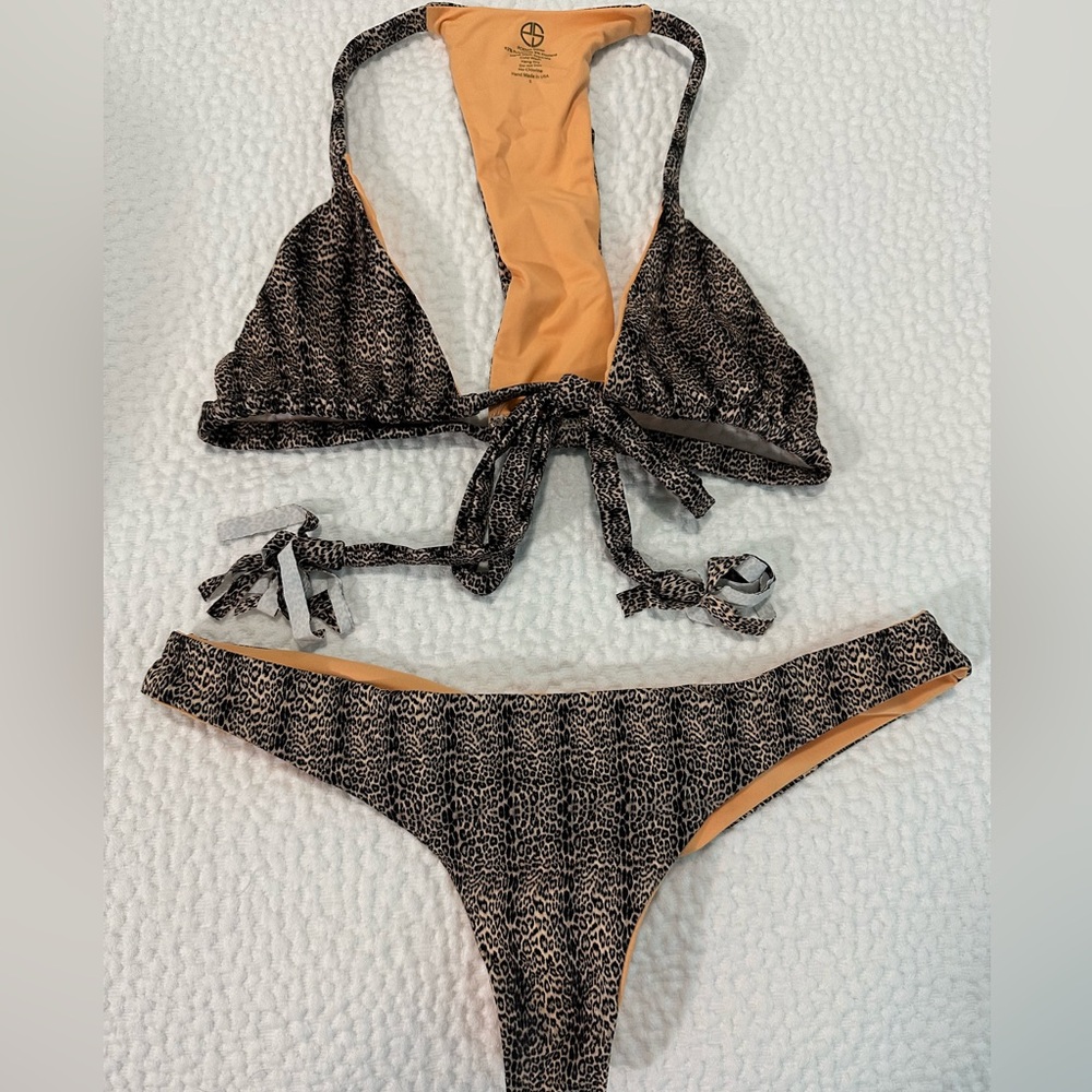 Orange animal print poema swimwear bikini set reversible